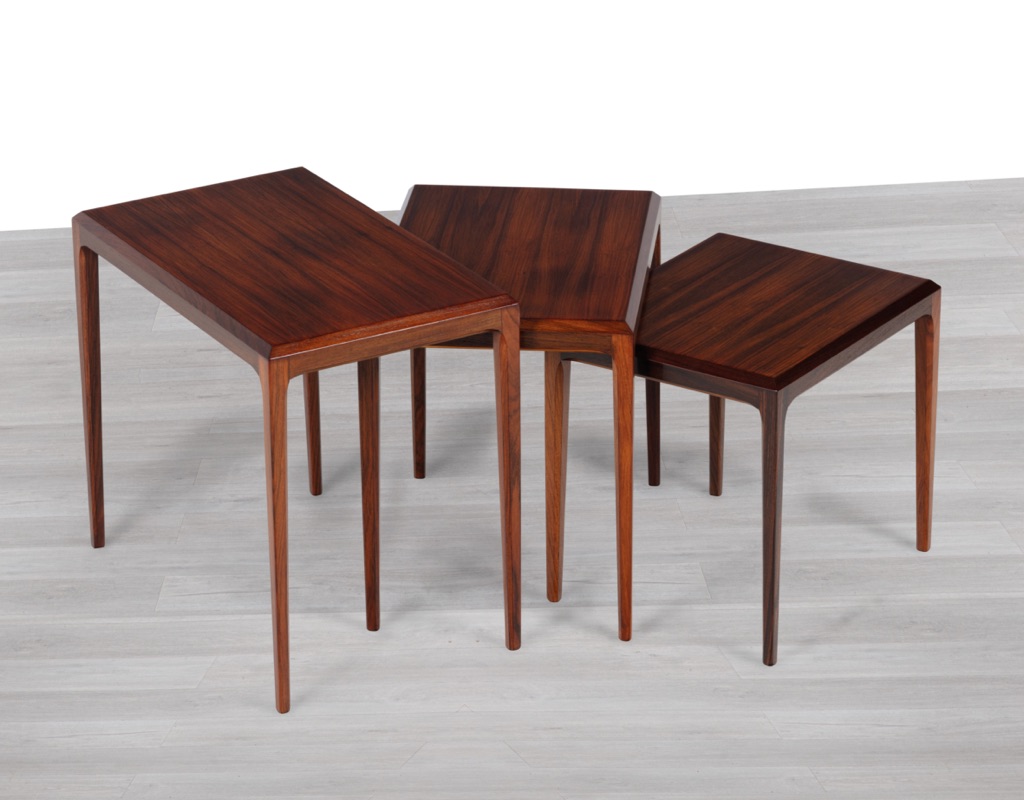 Johannes Andersen Nesting Tables CFC Silkeborg Mobelfabrik Nest Brazilian Rosewood Danish Vintage 1960s Original Scandinavian Coffee Three Tables