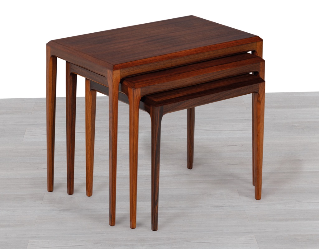Johannes Andersen Nesting Tables CFC Silkeborg Mobelfabrik Nest Brazilian Rosewood Danish Vintage 1960s Original Scandinavian Coffee Tables Three