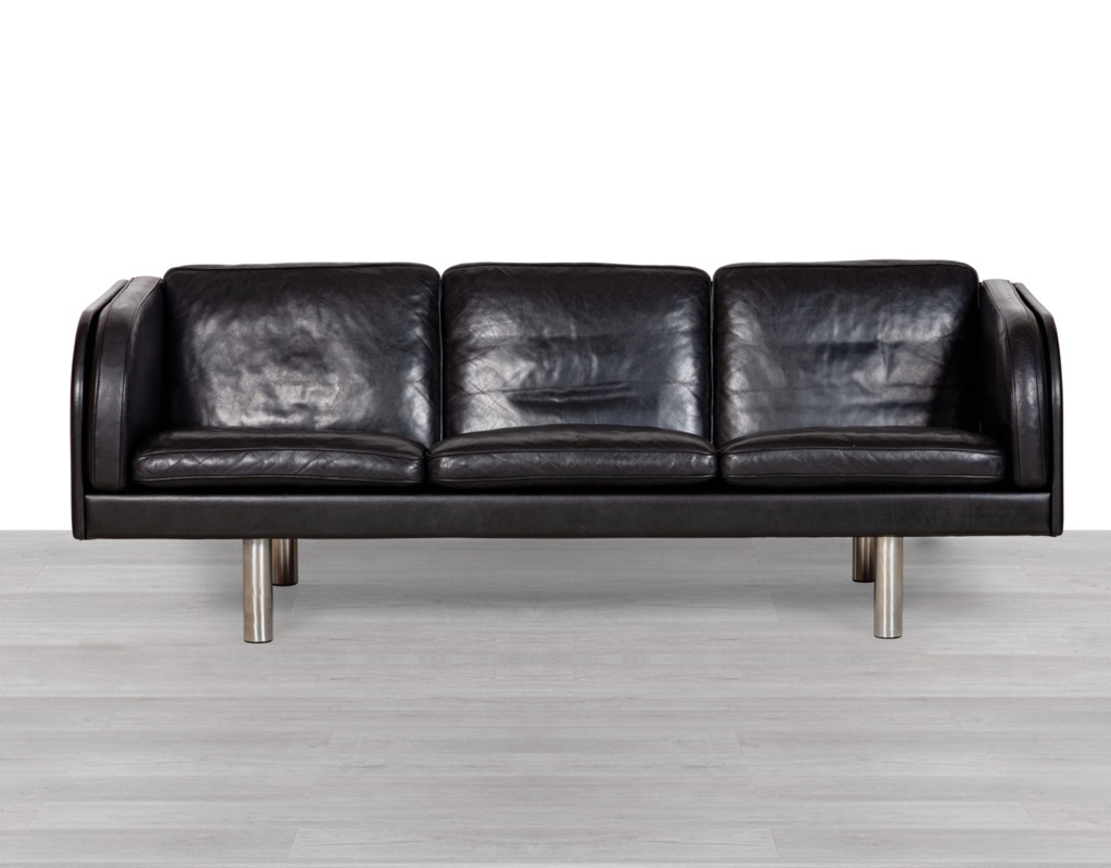 Jorgen Gammelgaard Model EJ20 Sofa Erik Jorgensen Mobelfabrik Black Leather Couch Chrome Legs Danish Vintage 1980s Scandinavian Design