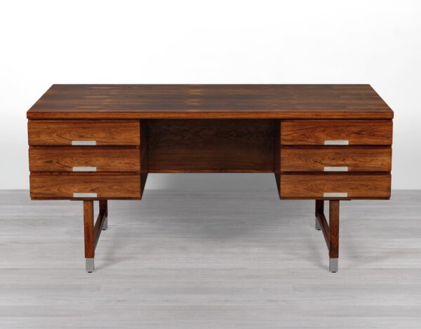 Kai Kristiansen Desk Model EP401 Mid Century Modern Danish Vintage Brazilian Rosewood 1960s Aluminium Handles Feet Front View