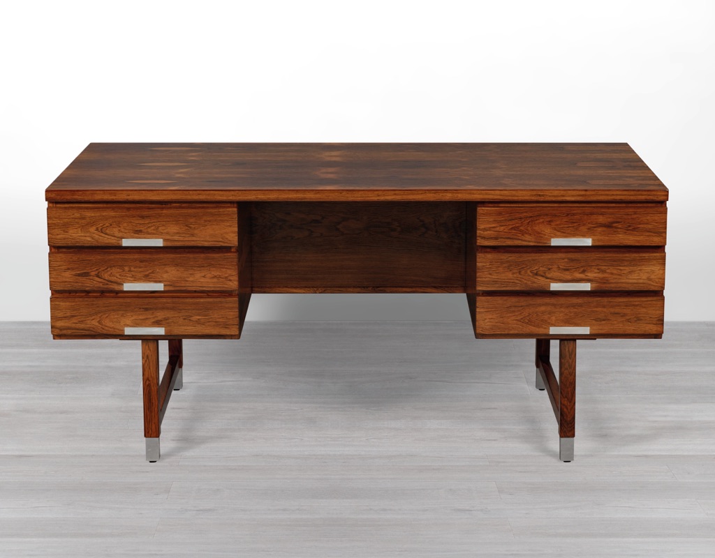 Kai Kristiansen Desk Model EP401 Mid Century Modern Danish Vintage Brazilian Rosewood 1960s Aluminium Handles Feet Front View