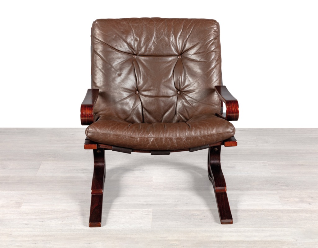 Kengu Armchair by Elsa & Nordahl Solheim for Rybo Rykken & Co Norway 1970s Skyline Chair Vintage Leather Original Scandinavian Seating patina