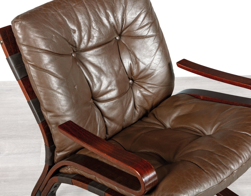 Kengu Armchair by Elsa & Nordahl Solheim for Rybo Rykken & Co Norway 1970s Skyline Chair Leather Original Scandinavian Seating Brown Vintage Patina