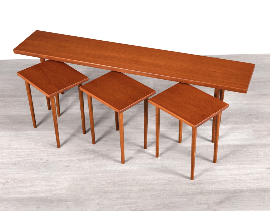 Mid century modern Kurt Ostervig Coffee Table Nesting Danish vintage 1960s Jason Mobler original imported Scandinavian furniture four tables
