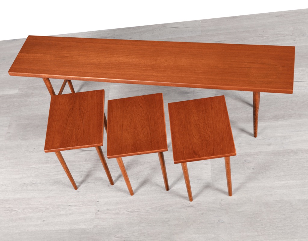 Mid century modern Kurt Ostervig Coffee Table Nesting Danish vintage 1960s Jason Mobler original imported Scandinavian furniture top view