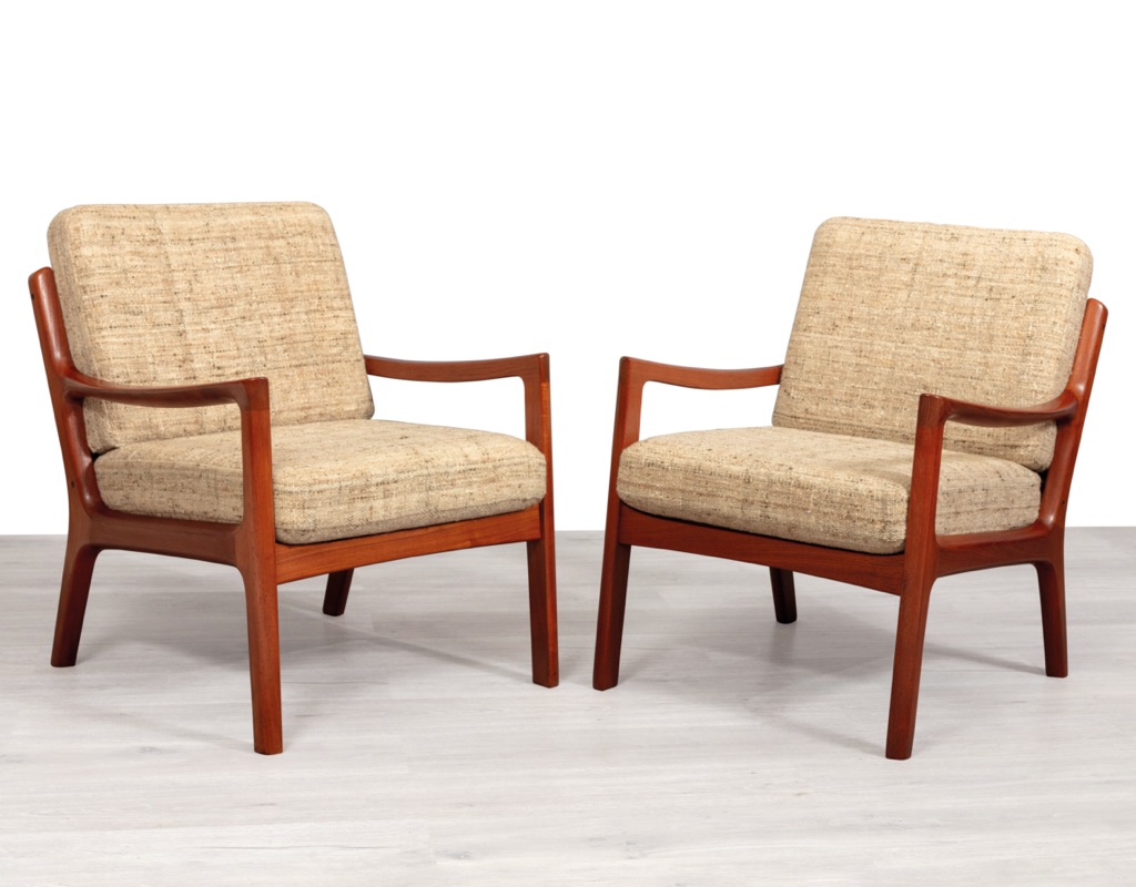 Mid century modern Danish 1960s Ole Wanscher Senator sofa armchairs by France & Son vintage Scandinavian seating teak frame upholstery two chairs