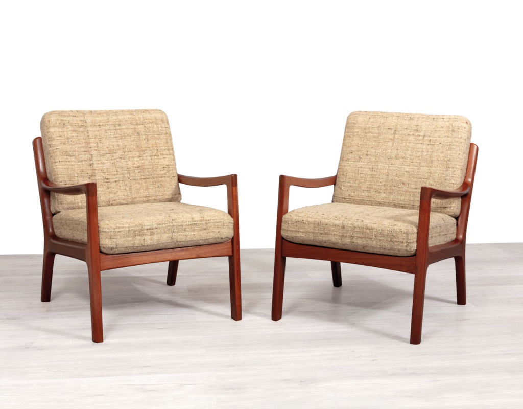 Mid century modern Danish 1960s Ole Wanscher Senator sofa armchairs by France & Son vintage Scandinavian seating teak frame upholstery pair