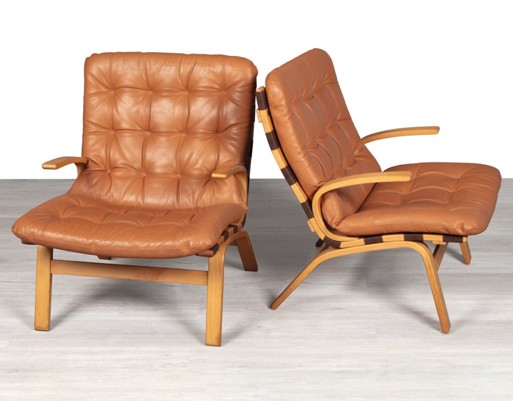 Mid century modern armchair Farstrup Mobler bentwood beech leather chair Danish vintage original Scandinavian design patina tan leather lounge room furniture seating blonde timber