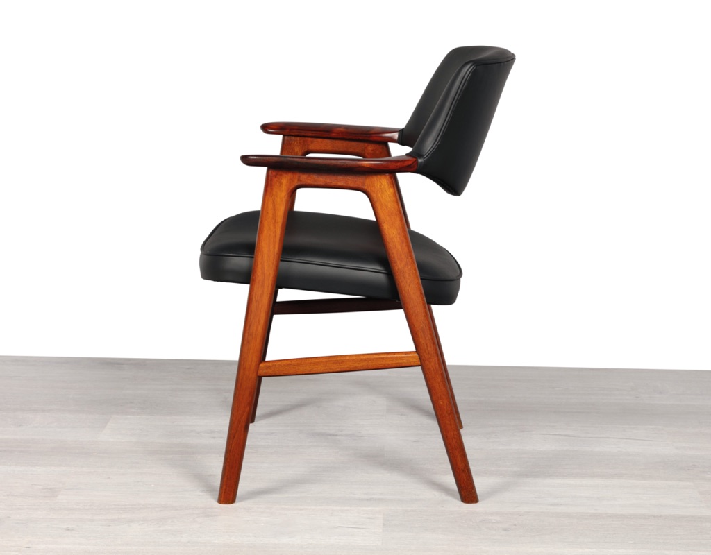 Mid century modern Erik Kirkegaard armchair Hong Mobelfabrik Danish vintage 1960s Brazilian rosewood teak original Scandinavian seating design leather desk chair carver occasional side view