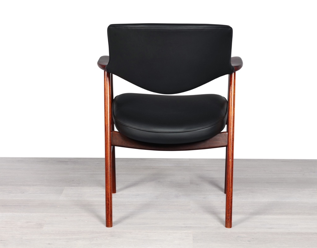 Mid century modern Erik Kirkegaard armchair Hong Mobelfabrik Danish vintage 1960s Brazilian rosewood teak original Scandinavian seating design leather desk chair carver occasional back view