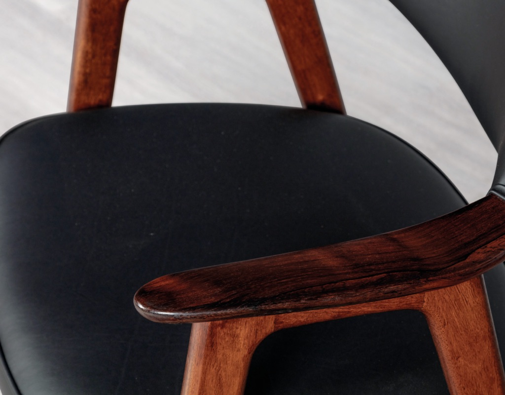 Mid century modern Erik Kirkegaard armchair Hong Mobelfabrik Danish vintage 1960s Brazilian rosewood teak original Scandinavian seating design leather desk chair carver occasional highly figured wood