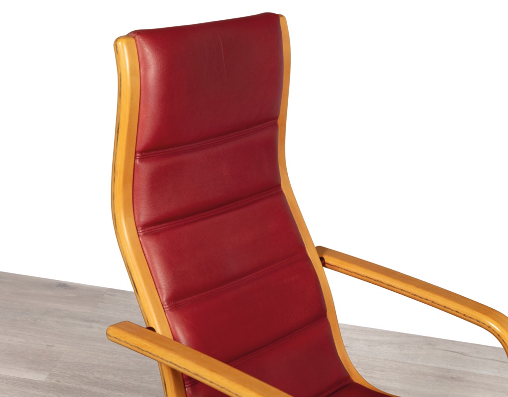 Mid century modern armchair Yngve Ekstrom Swedish vintage seating 1960 Model Melano Swedese leather bentwood beech frame original Scandinavian design patina 1980 highback