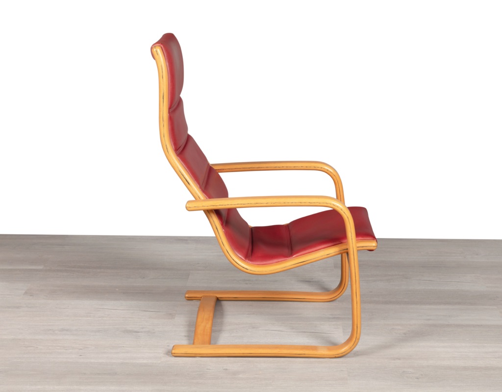 Mid century modern armchair Yngve Ekstrom Swedish vintage seating 1960 Model Melano Swedese leather bentwood beech frame original Scandinavian design patina 1980 side view