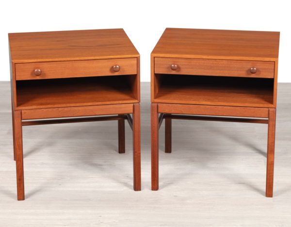 Mid century modern bedside cabinet Sven Engstrom & Gunnar Myrstrand Tingstroms model Casino Danish vintage nightstand Swedish 1960 teak drawer original Scandinavian design two