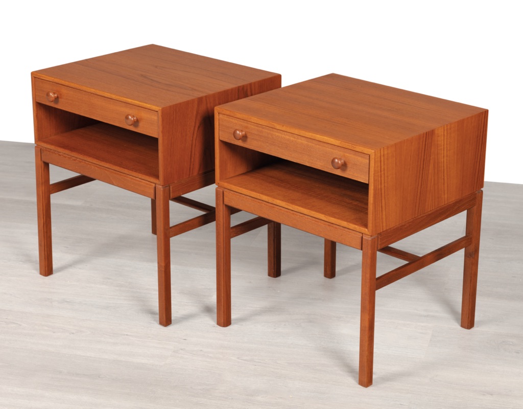 Mid century modern bedside cabinet Sven Engstrom & Gunnar Myrstrand Tingstroms model Casino Danish vintage nightstand Swedish 1960 teak drawer original Scandinavian design pair