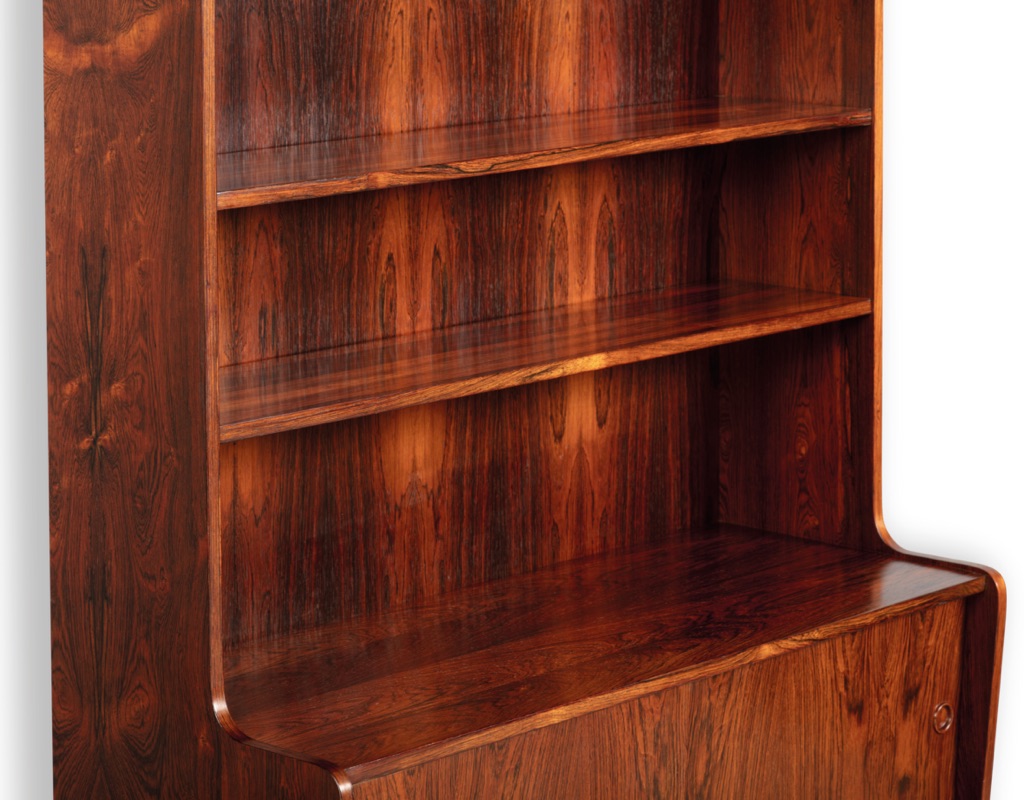 Mid century modern Erik Petersen bookshelf bookcase Danish 1960 Brazilian Rosewood EP Mobler Johannes Sorth Nexo style vintage Scandinavian storage cupboard adjustabl;e shelves