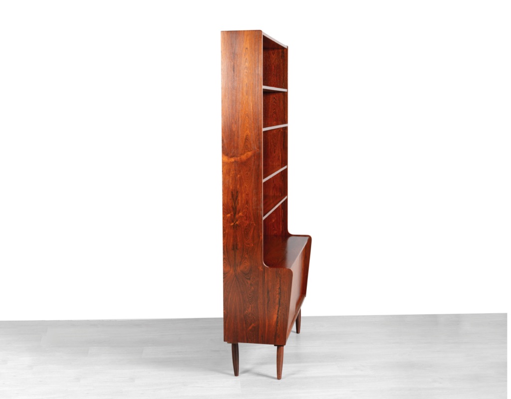 Mid century modern Erik Petersen bookshelf bookcase Danish 1960 Brazilian Rosewood EP Mobler Johannes Sorth Nexo style vintage Scandinavian storage cupboard profile