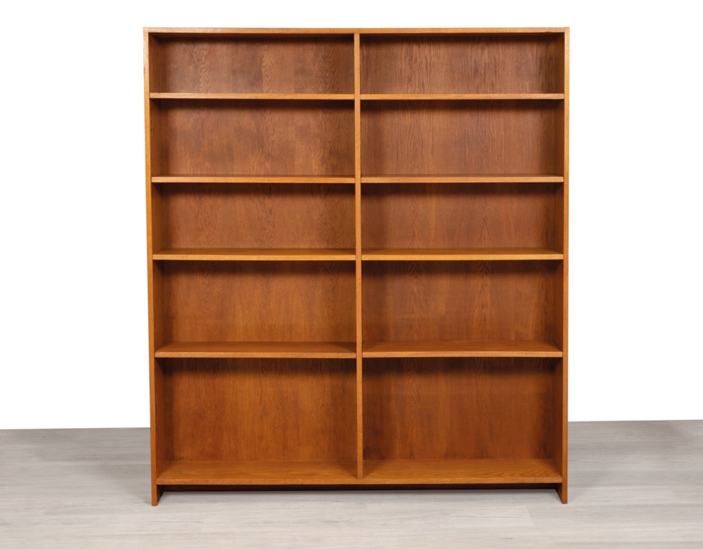 Mid century modern bookshelf Danish vintage European oak double large adjustable shelves 1960s Denmark