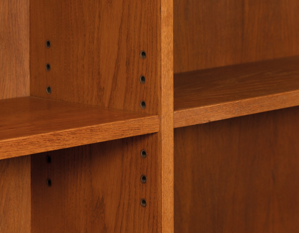 Mid century modern bookshelf Danish vintage European oak double large adjustable shelves 1960s Denmark detail