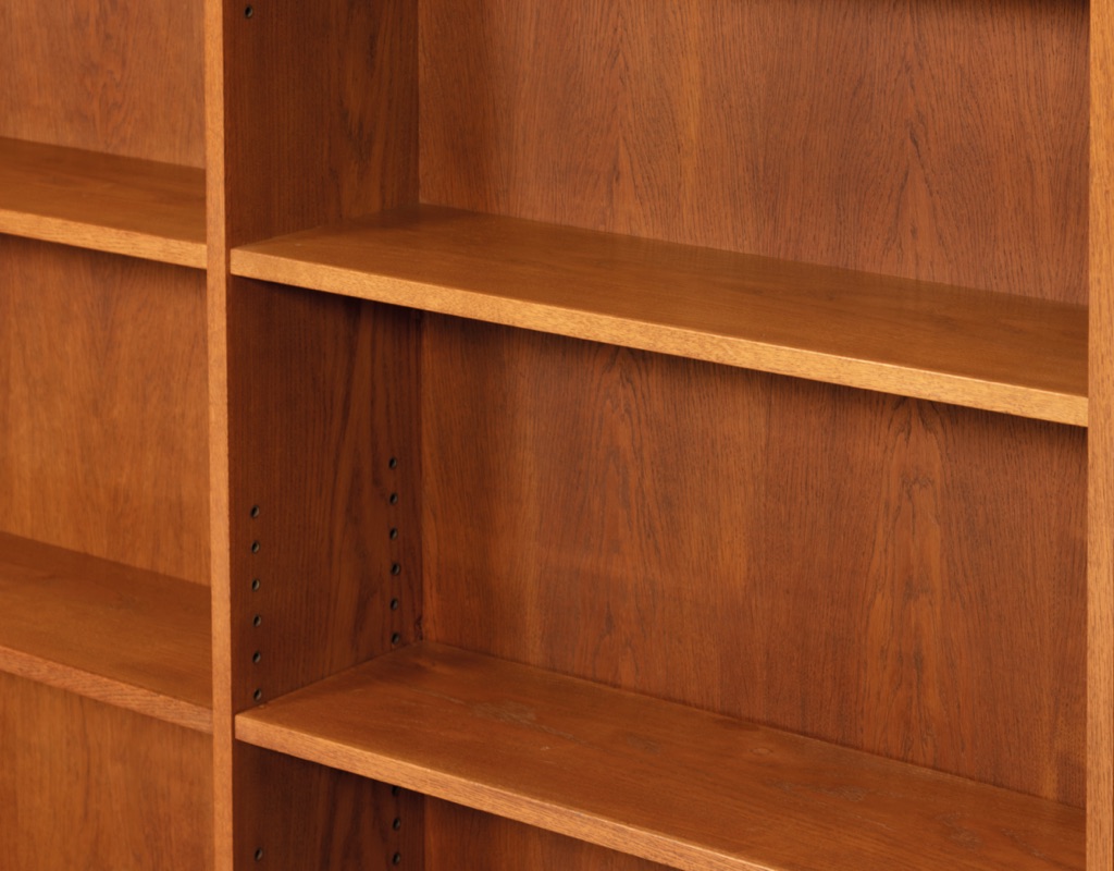 Mid century modern bookshelf Danish vintage European oak double large adjustable shelves 1960s Denmark detail