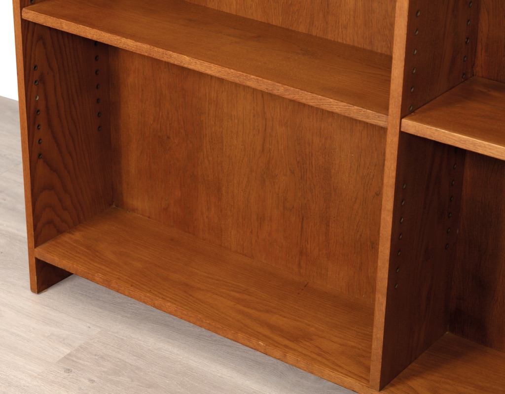 Mid century modern bookshelf Danish vintage European oak double large adjustable shelves 1960s Denmark plinth base