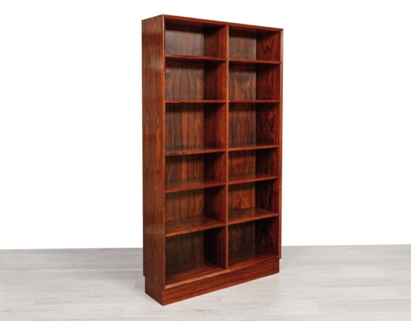 Mid century modern Danish bookshelf in Brazilian Rosewood 1960s Scandinavian vintage storage adjustable shelves by Brouer Mobelfabrik imported from Denmark Poul Hundevad side view
