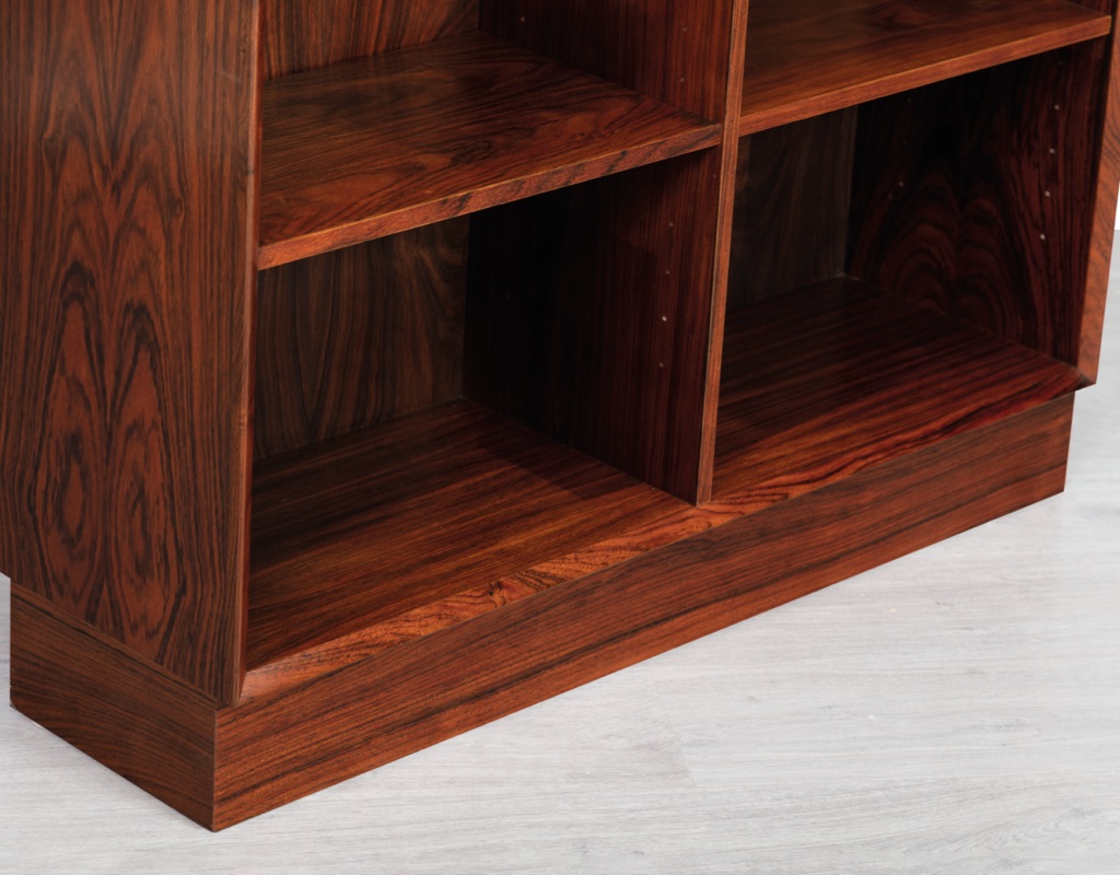 Mid century modern Danish bookshelf in Brazilian Rosewood 1960s Scandinavian vintage storage adjustable shelves by Brouer Mobelfabrik imported from Denmark Poul Hundevad plinth base