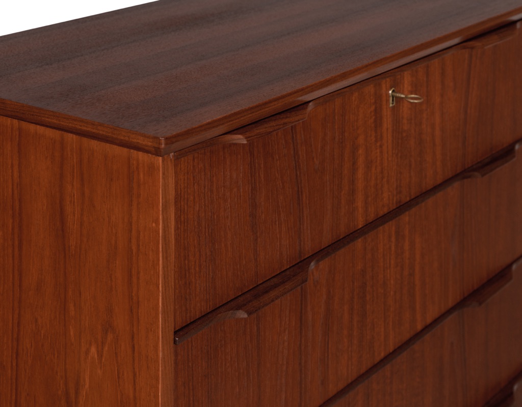 Mid century modern chest of drawers Danish vintage teak tallboy Denmark 1960s original imported bedroom furniture Melbourne Ejsing Mobelfabrik key