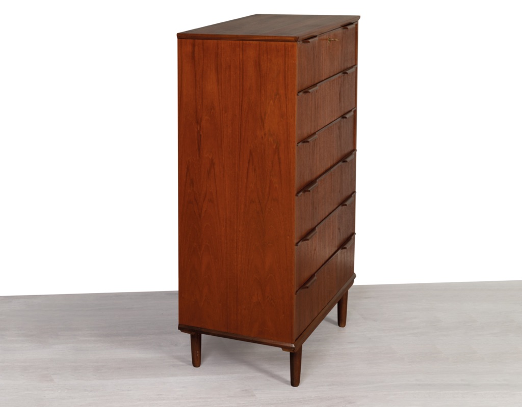 Mid century modern chest of drawers Danish vintage teak tallboy Denmark 1960s original imported bedroom furniture Melbourne Ejsing Mobelfabrik side