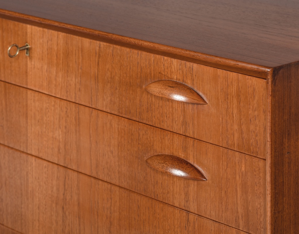 Mid century modern chest of drawers by Johannes Sorth for Nexo Mobelfabrik Danish vintage storage teak tallboy 1960s in Melbourne handles