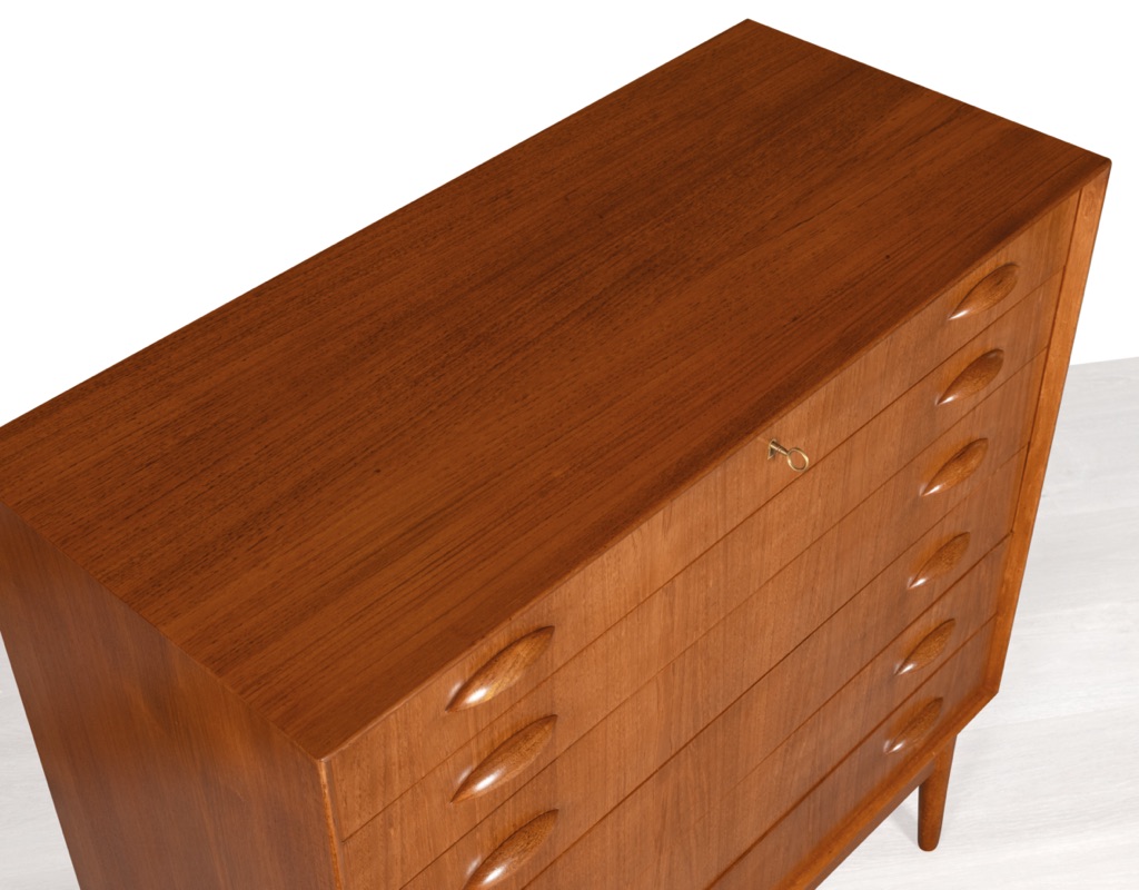 Mid century modern chest of drawers by Johannes Sorth for Nexo Mobelfabrik Danish vintage storage teak tallboy 1960s in Melbourne top view