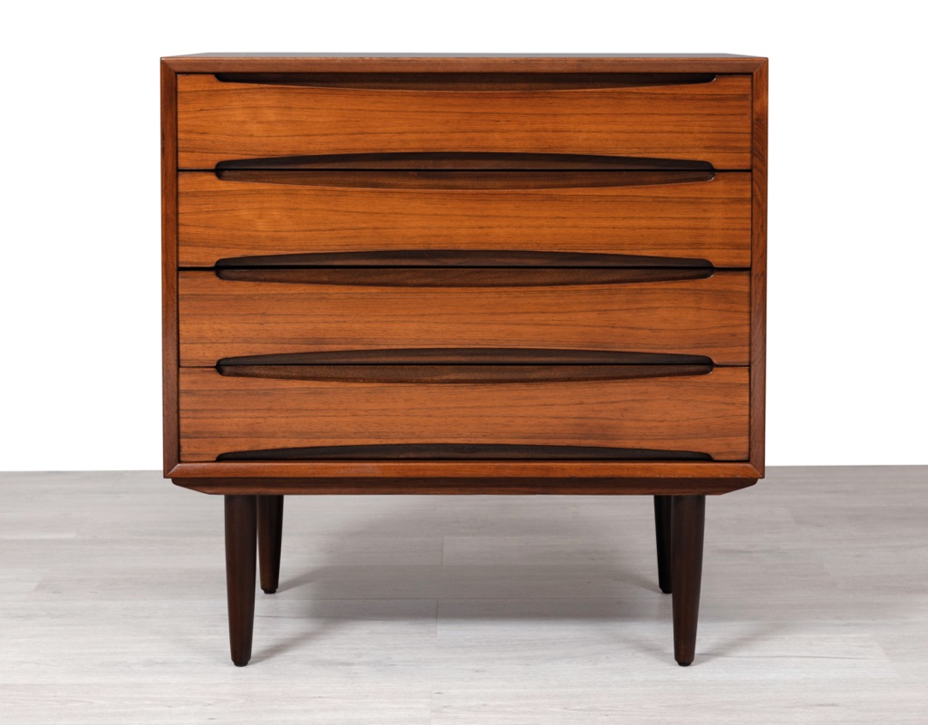 Mid century modern Danish chest of drawers tallboy Brazilian rosewood Arne Vodder Skovby Mobelfabrik 1960 Denmark Scandinavian design storage front