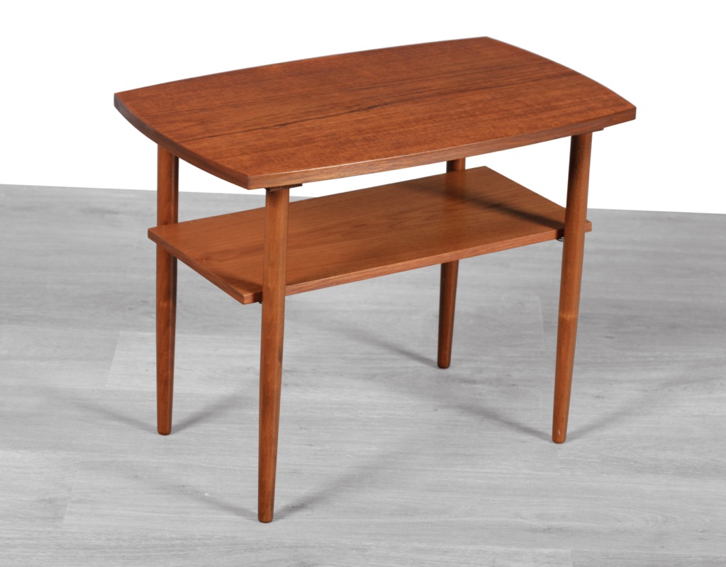 Mid Century Modern Danish Vintage 1960s Coffee Table Occasional Teak Beech legs Side Lamp Table shelf