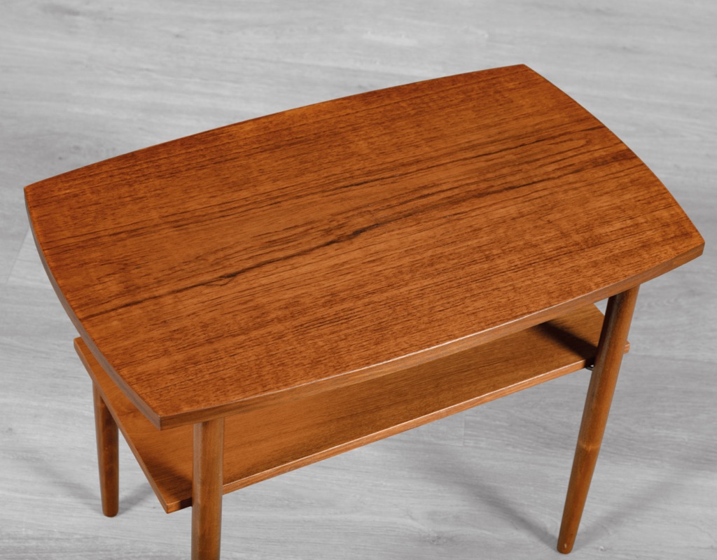 Mid Century Modern Danish Vintage 1960s Coffee Table Occasional Teak top Beech legs Side Lamp Table shelf