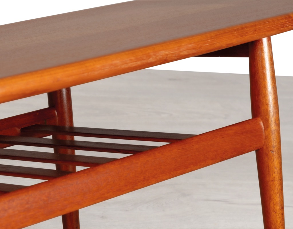 Mid century modern coffee table Grete Jalk Danish 1960 vintage teak Glostrup Mobelfabrik shelf sofa table Scandinavian original design slatted base