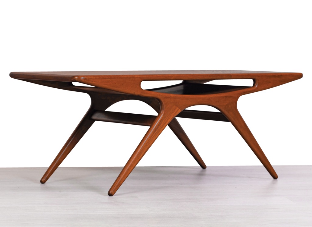Mid century modern Smile Coffee Table by Johannes Andersen for CFC Silkeborg in teak Danish original vintage 1950 imported profile