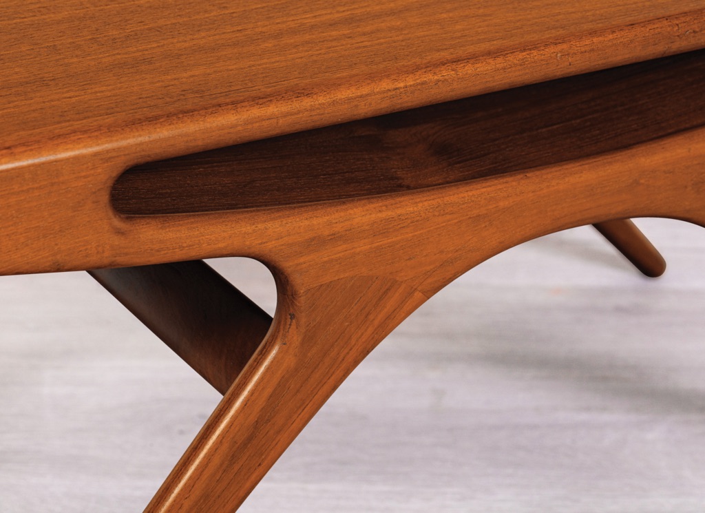 Mid century modern Smile Coffee Table by Johannes Andersen for CFC Silkeborg in teak Danish original vintage 1950 imported open bit