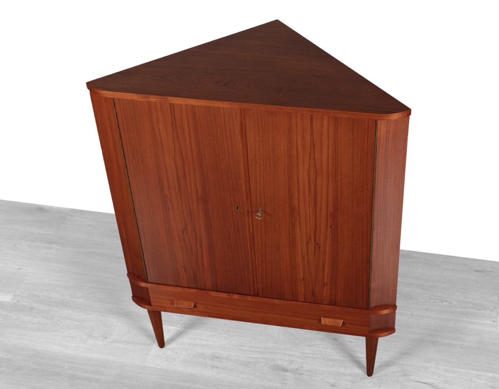Corner Cabinet Danish Mid Century Modern 1960s Poul Volther FDB Mobler Vintage Bar Cabinet Original Imported Scandinavian Furniture top view