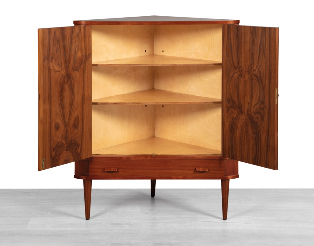 Corner Cabinet Danish Mid Century Modern 1960s Poul Volther FDB Mobler Vintage Bar Cabinet Original Imported Scandinavian Furniture adjustable shelving