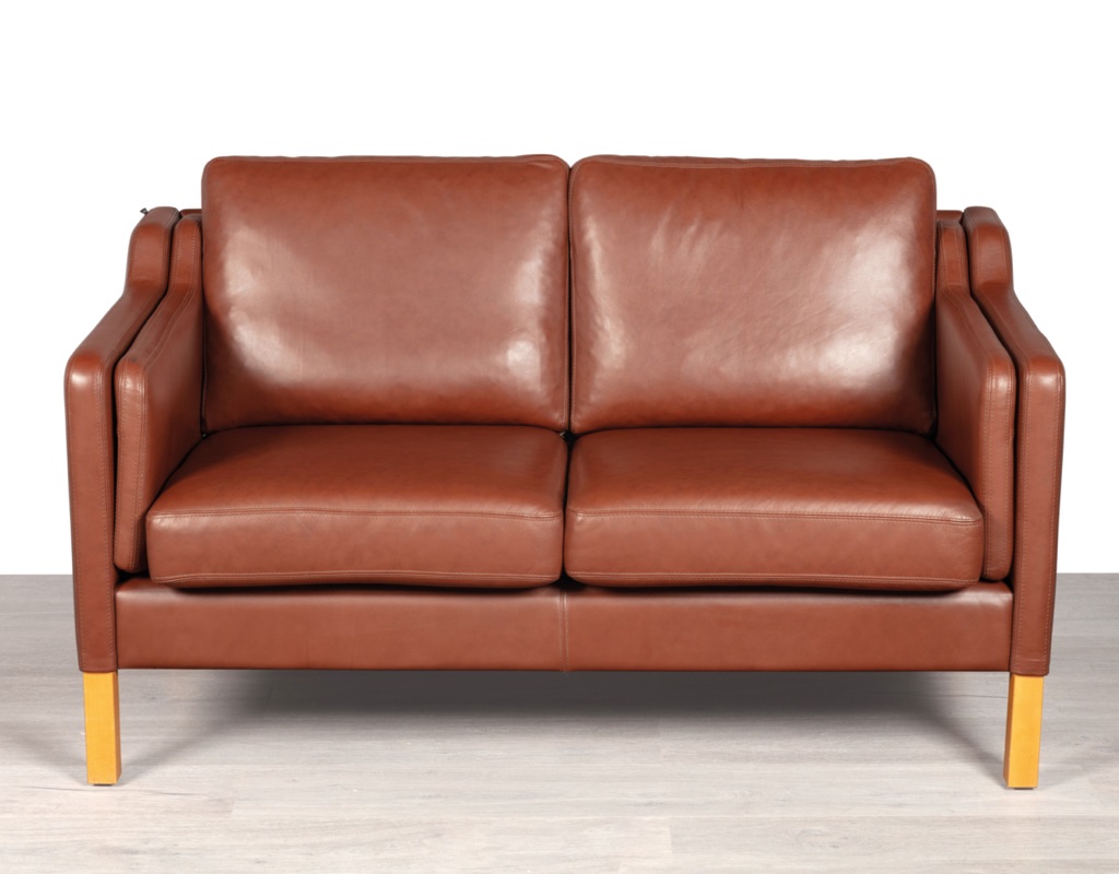 Mid century modern couch sofa Danish vintage Mogens Hansen leather 2 seater by Skalma other seating by Skipper Borge Mogensen design Stouby original Scandinavian imported seating patina beech frame