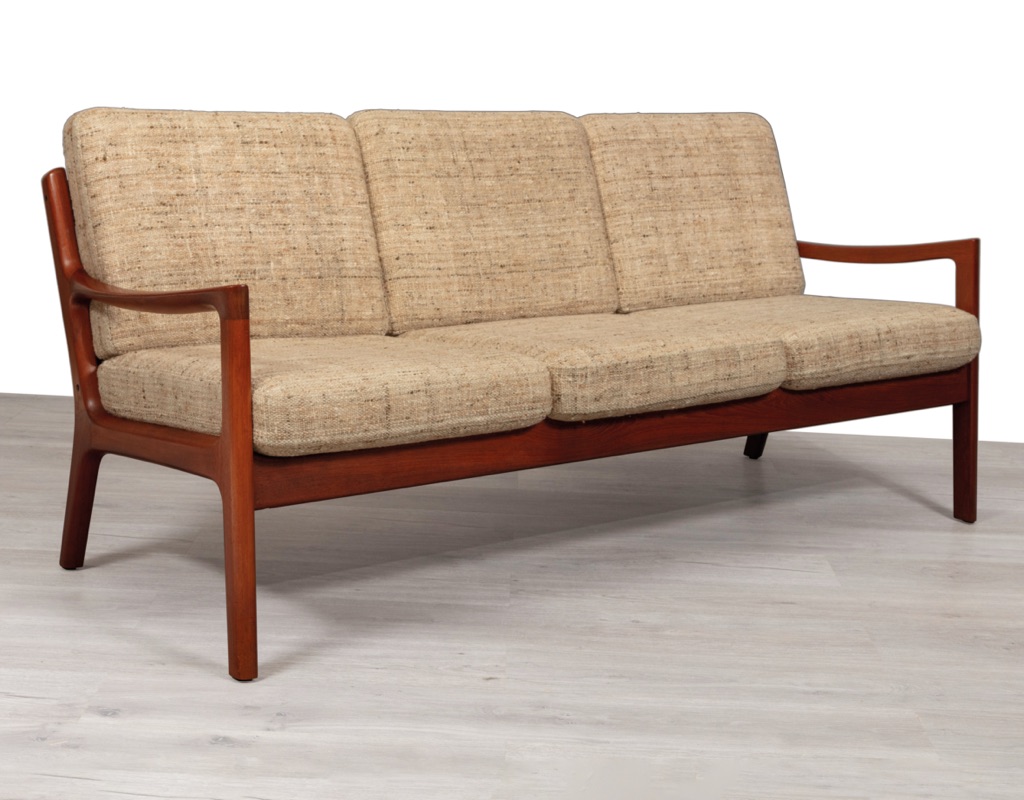 Mid century modern Danish 1960s Ole Wanscher Senator sofa armchairs by France & Son vintage Scandinavian seating teak frame upholstery imported original furniture side view