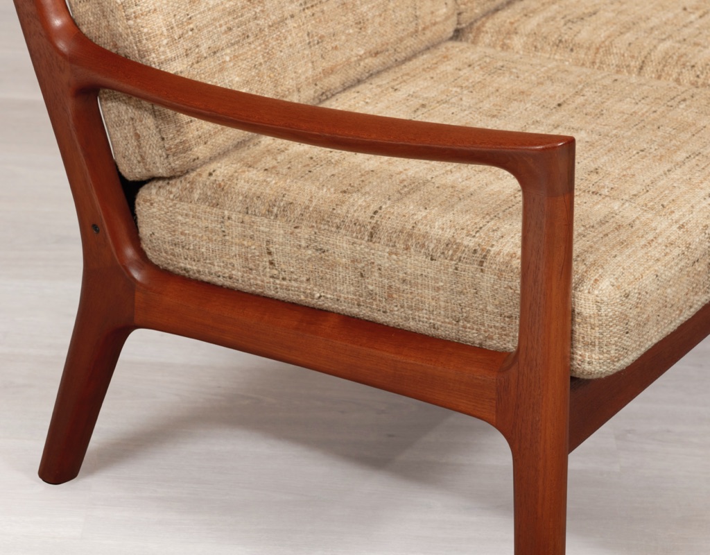 Mid century modern Danish 1960s Ole Wanscher Senator sofa armchairs by France & Son vintage Scandinavian seating teak frame upholstery imported original furniture sculptural arm