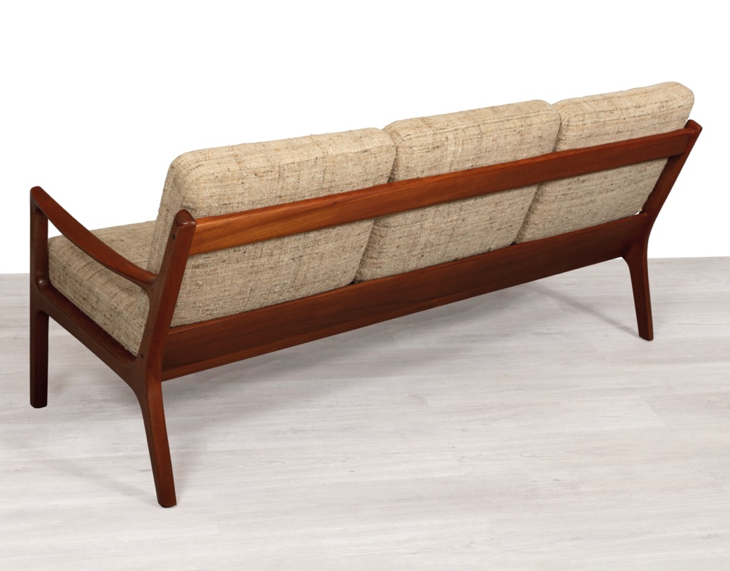 Mid century modern Danish 1960s Ole Wanscher Senator sofa armchairs by France & Son vintage Scandinavian seating teak frame upholstery imported original furniture back detail