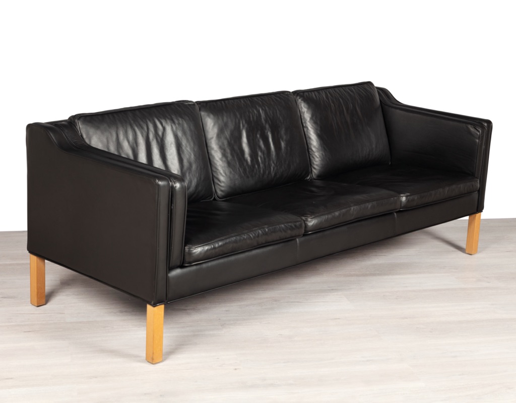 Mid century modern Danish vintage couch sofa by Skipper Furniture Scandinavian seating by Stouby Mogens Hansen Denmark Borge Mogensen Grant Mobler imported original leather patina 3 seater 2 seater profile