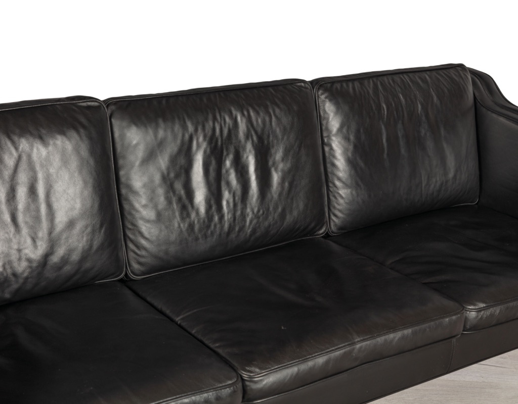 Mid century modern Danish vintage couch sofa by Skipper Furniture Scandinavian seating by Stouby Mogens Hansen Denmark Borge Mogensen Grant Mobler imported original leather patina 3 seater 2 seater black