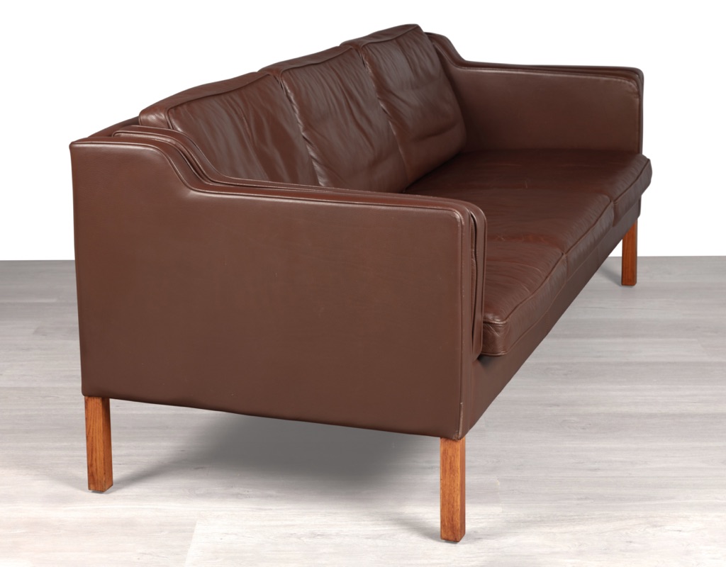 Mid century modern Danish vintage couch sofa by Skipper Furniture Scandinavian seating by Stouby Mogens Hansen Denmark Borge Mogensen Grant Mobler imported original leather patina 3 seater 2 seater Scandinavian design