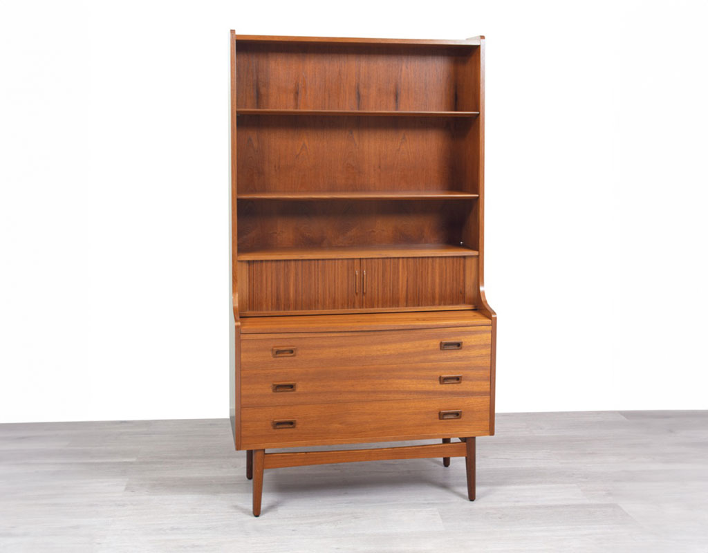 Mid Century Modern Johannes Sorth Nexo Bookshelf Secretaire Danish Vintage Furniture 1960 imported original storage from Denmark teak rosewood melbourne tambour door desk cabinet