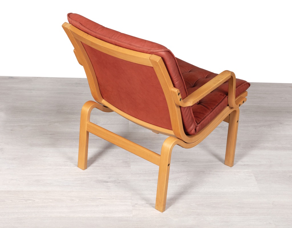 Mid century modern Danish Finn Ostergaard armchair leather and beechwood frame imported Denmark Scandinavian vintage seating Melbourne 1960 back view