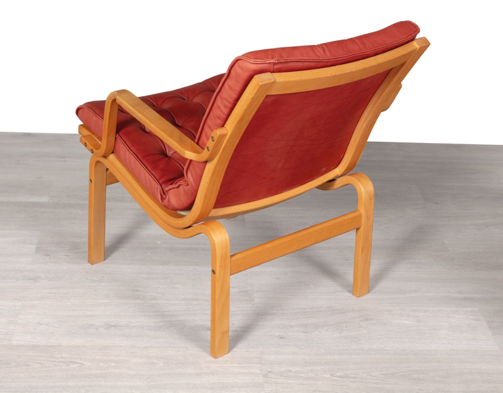 Mid century modern Danish Finn Ostergaard armchair leather and beechwood frame imported Denmark Scandinavian vintage seating Melbourne 1960 back view