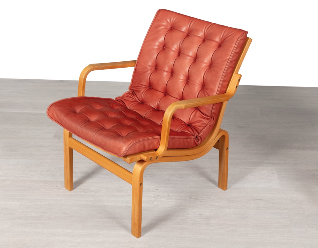 Mid century modern Danish Finn Ostergaard armchair leather and beechwood frame imported Denmark Scandinavian vintage seating Melbourne 1960 retro